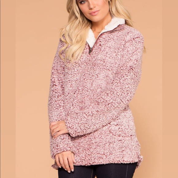 ✨BOGO✨Maroon Fuzzy Sherpa Pullover - Picture 2 of 3